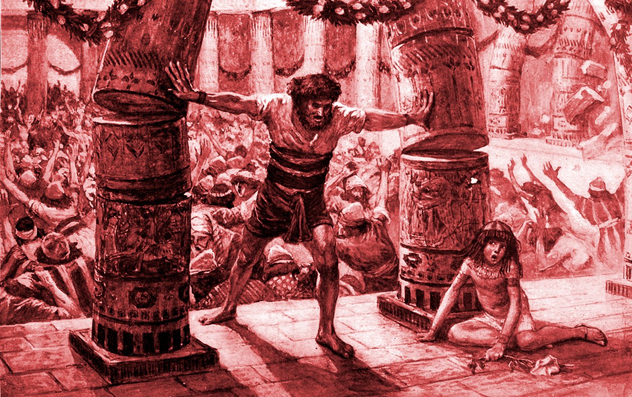 Samson sætter søjlerne fra Tissot - Bibelen af James Jacques Joseph after Tissot