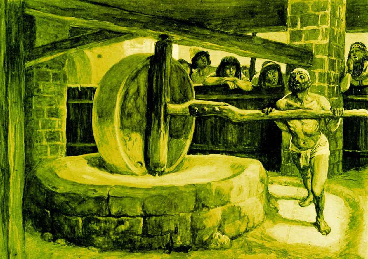 Samson drejer møllen i fængslet - Bibelen af James Jacques Joseph after Tissot