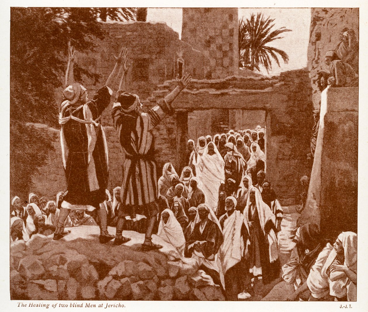 Helbredelsen af to blinde mænd i Jeriko - Bibelen af James Jacques Joseph after Tissot