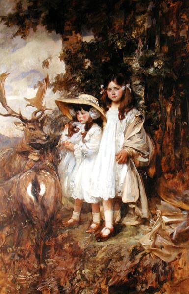 Irene og Frida Mond (olie på lærred) af James Jebusa Shannon