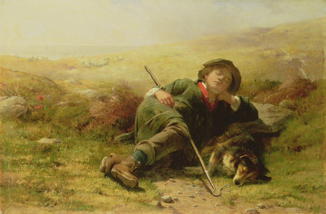 En hyrdedreng og hans fårehund forsømmer deres pligt, 1851 af James John Hill