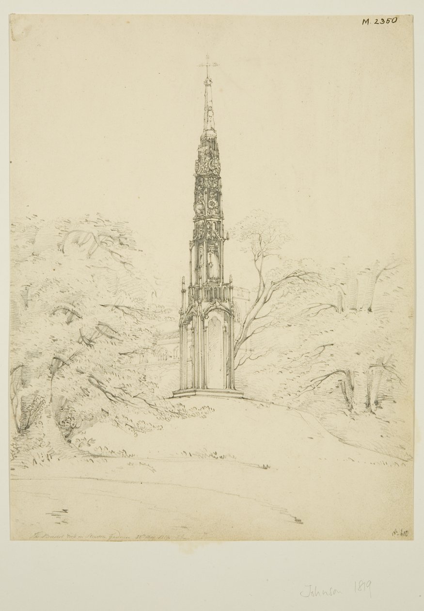 Bristol High Cross i Stourhead Gardens, 25. maj 1819 (blyant på papir) af James Johnson