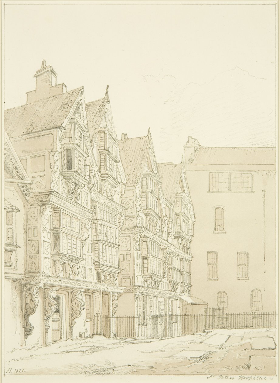 Eksteriør af St. Peters Hospital (tidligere Mønten) set fra St. Peters Kirkegård af James Johnson