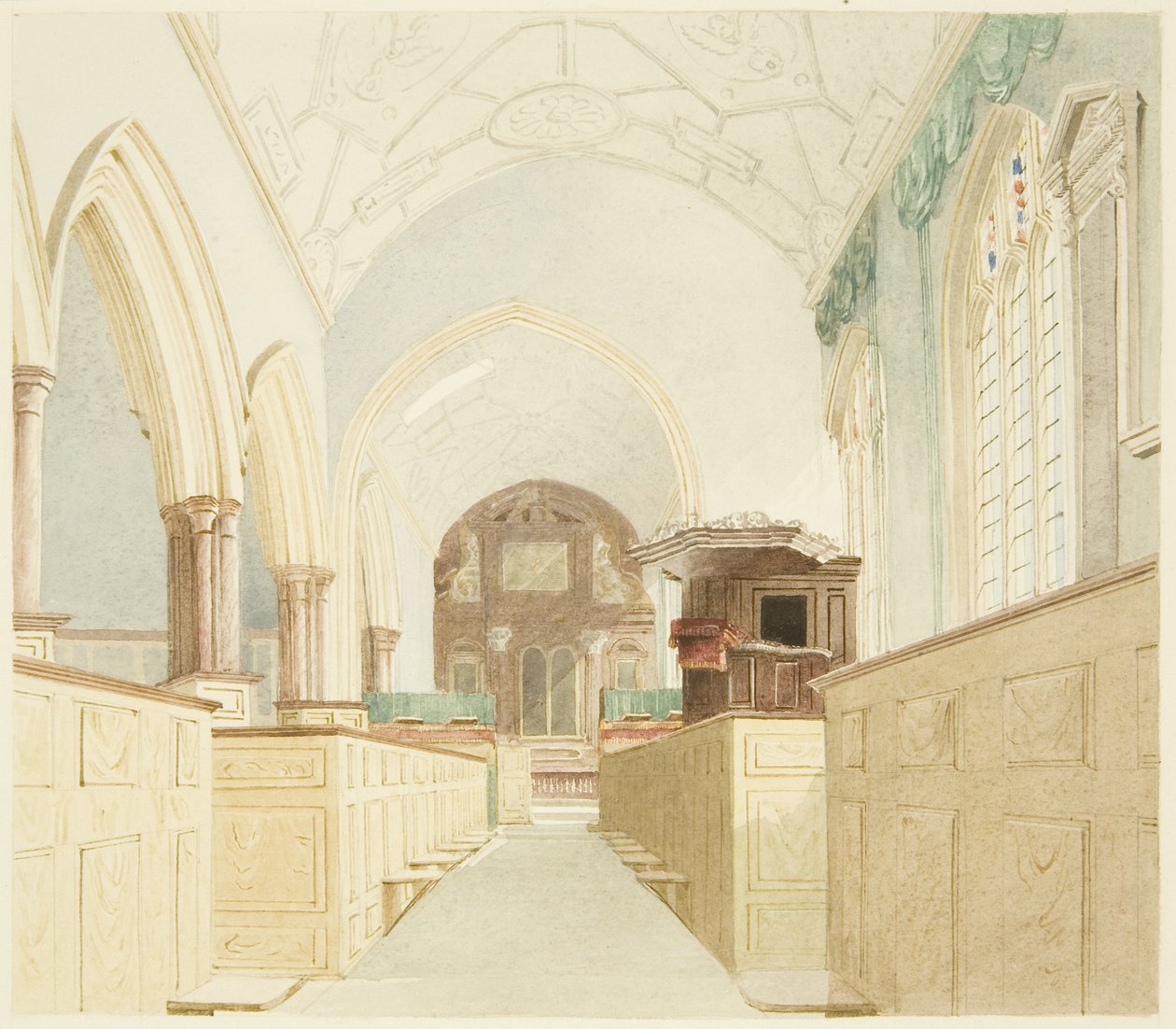 Interiør af St Mary-le-Port Kirke af James Johnson