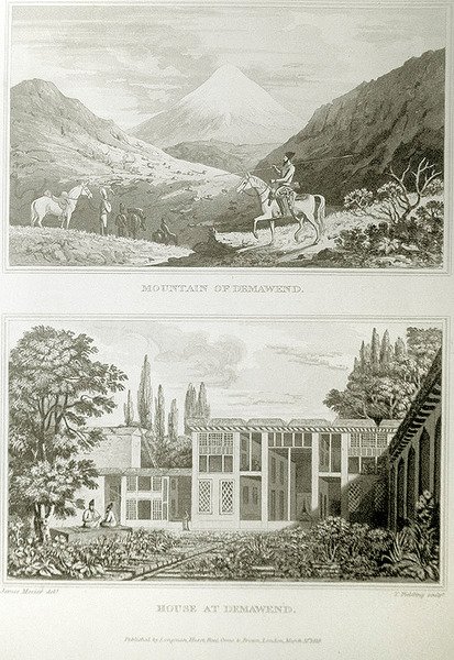 Bjerg og Hus ved Demavend, 1818 af James Justinian Morier
