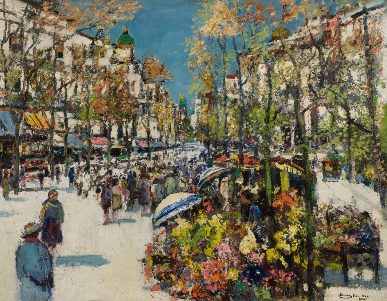 Street of Flowers - Barcelona (olie på lærred) af James Kay