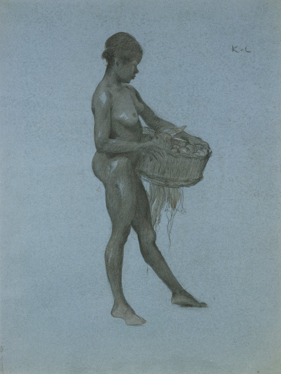 Negress, der bærer en kurv med grøntsager (kul på papir) af James Kerr Lawson