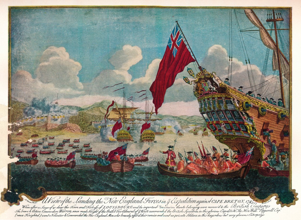 Landgang af tropper fra New England på øen Cape Breton for at angribe Louisbourg, 1747 af James L. Brooks