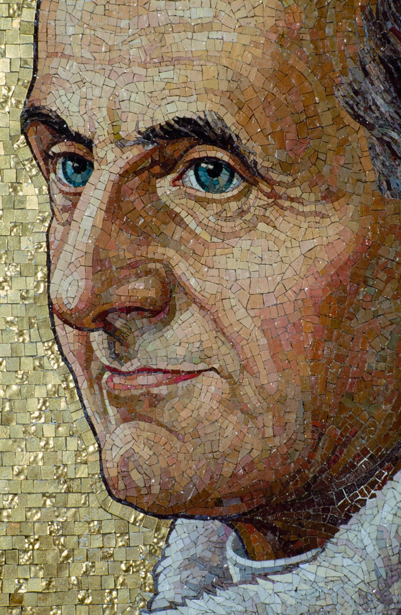 Et mosaikportræt af pave Paul VI (1963-1978) pryder en væg i Roms Basilica di... af James L Stanfield