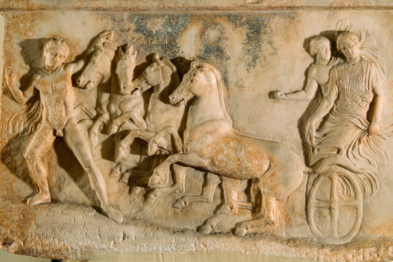 Antikt relief fra Phaleron, der forestiller Echelos, der befrier Basile fra de... af James L Stanfield