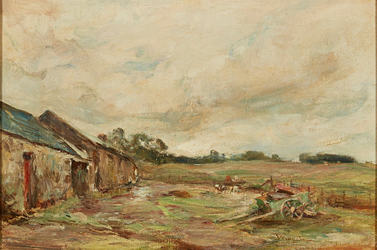 Gård om sommeren (olie på lærred) af James Lawton Wingate