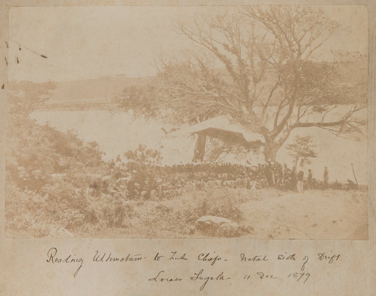Oplæsningen af et ultimatum til Zulu-høvdinge på Natal-siden af Drift Lower Tugela, 11. december 1878 af James Lloyd