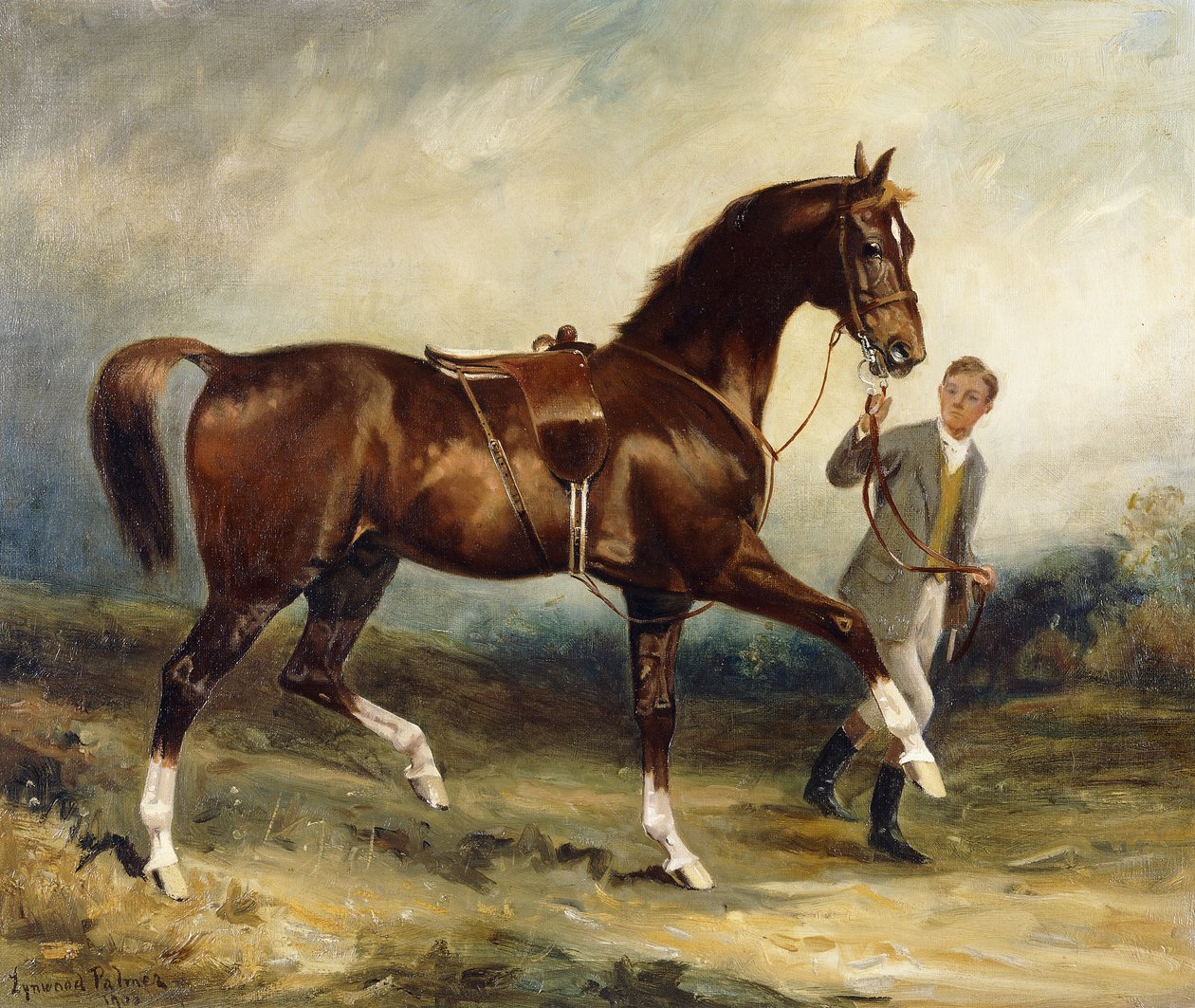 Hest og brudgom i et landskab af James Lynwood Palmer