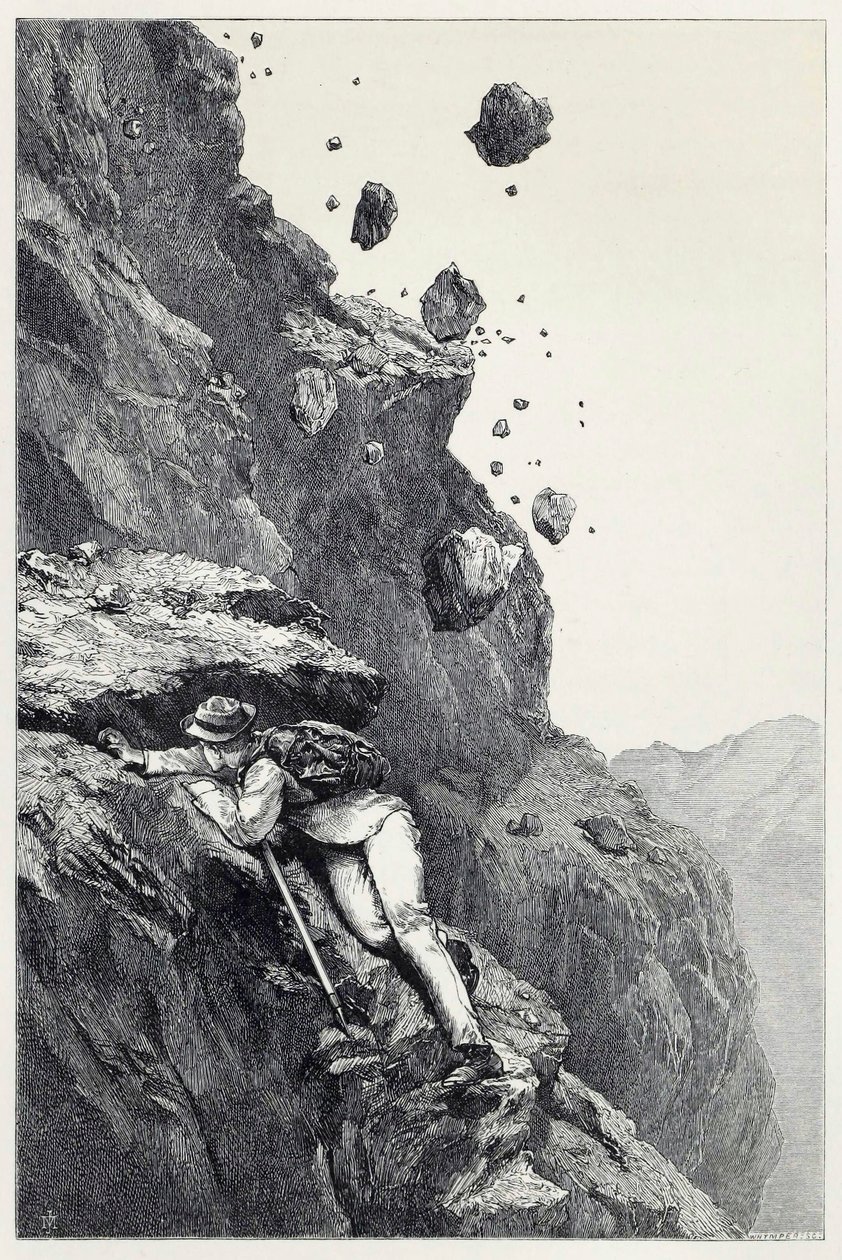 A Cannonade on the Matterhorn, fra Scrambles among the Alps i årene 1860 - 69, pub. 1871 af James Mahoney