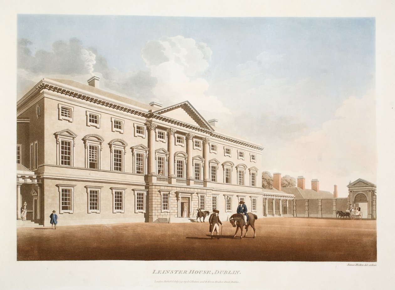 Leinster House, Dublin, 1792 (håndkoloreret gravering) af James Malton