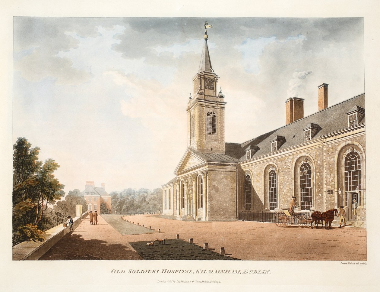 Old Soldiers Hospital, Kilmainham, Dublin, 1794 (håndfarvet gravering) af James Malton