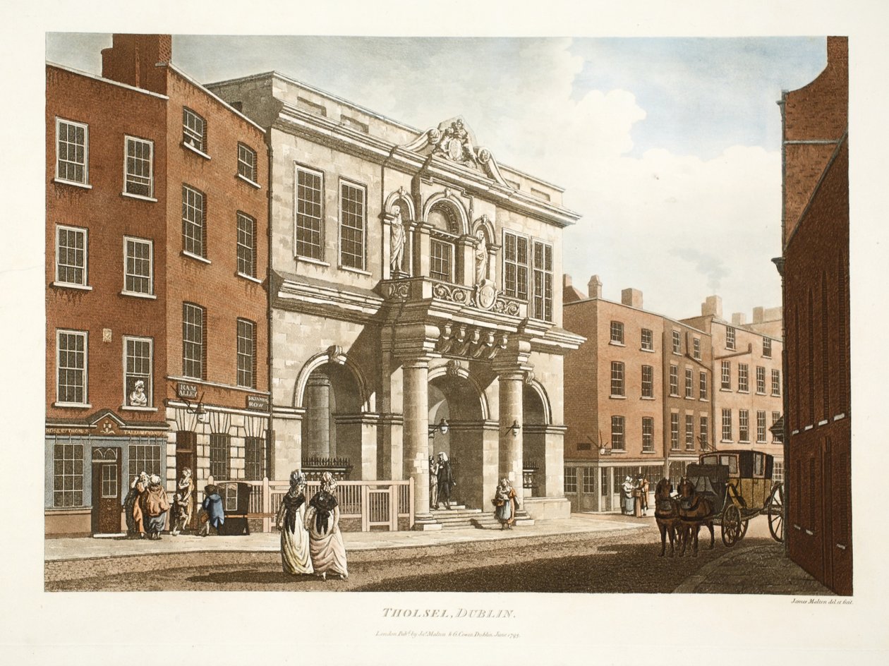 Tholsel, Dublin, 1798 (håndfarvet gravering) af James Malton