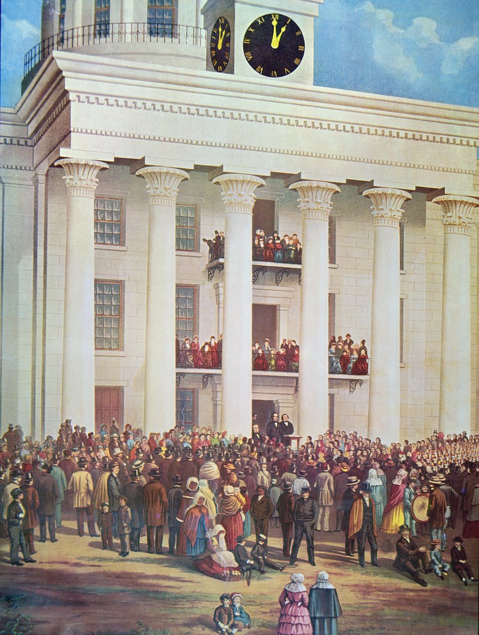 Indvielse af Jefferson Davis i Senate House, Montgomery, Alabama af James Massolon