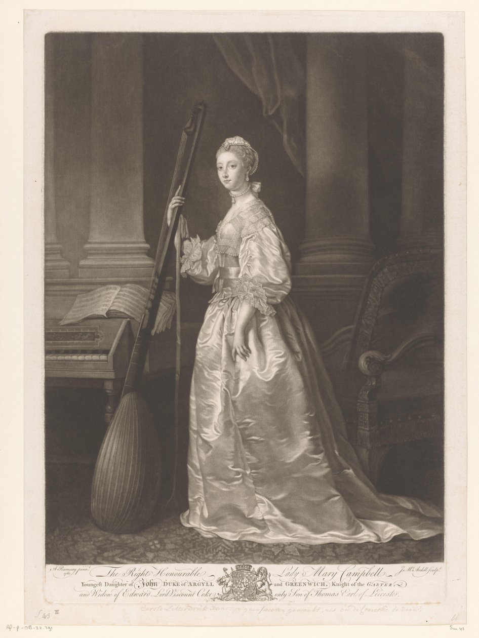 Portret af Mary Coke The Right Honorable Lady Mary Campbell (...) (titel på objekt) af James McArdell