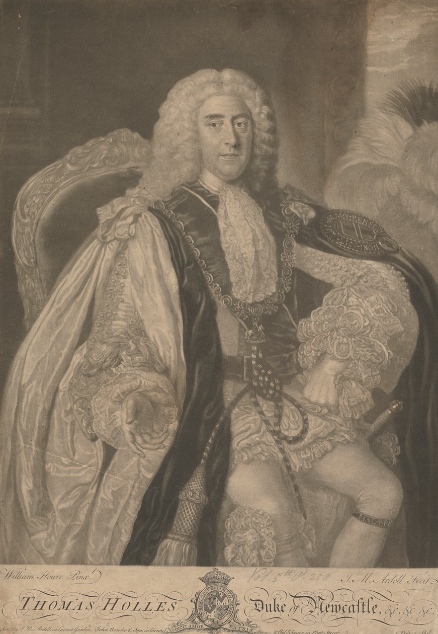 Thomas Pelham-Holles, 1. hertug af Newcastle upon Tyne og 1. hertug af Newcastle under Lyme af James McArdell