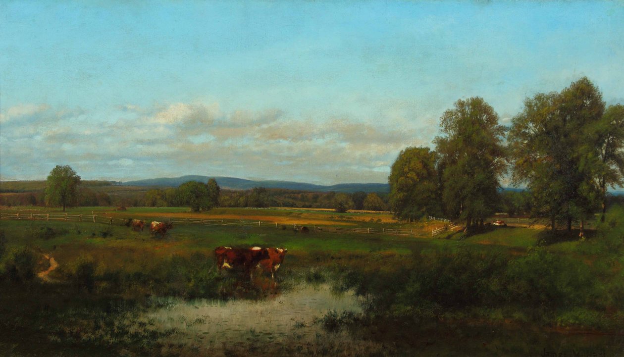 Køer på græs 1870 (Olie på lærred) af James McDougal Hart