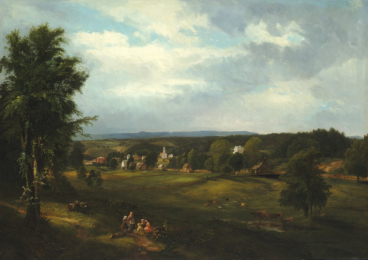 Landsbyscene nær Albany, New York, 1850. af James McDougal Hart