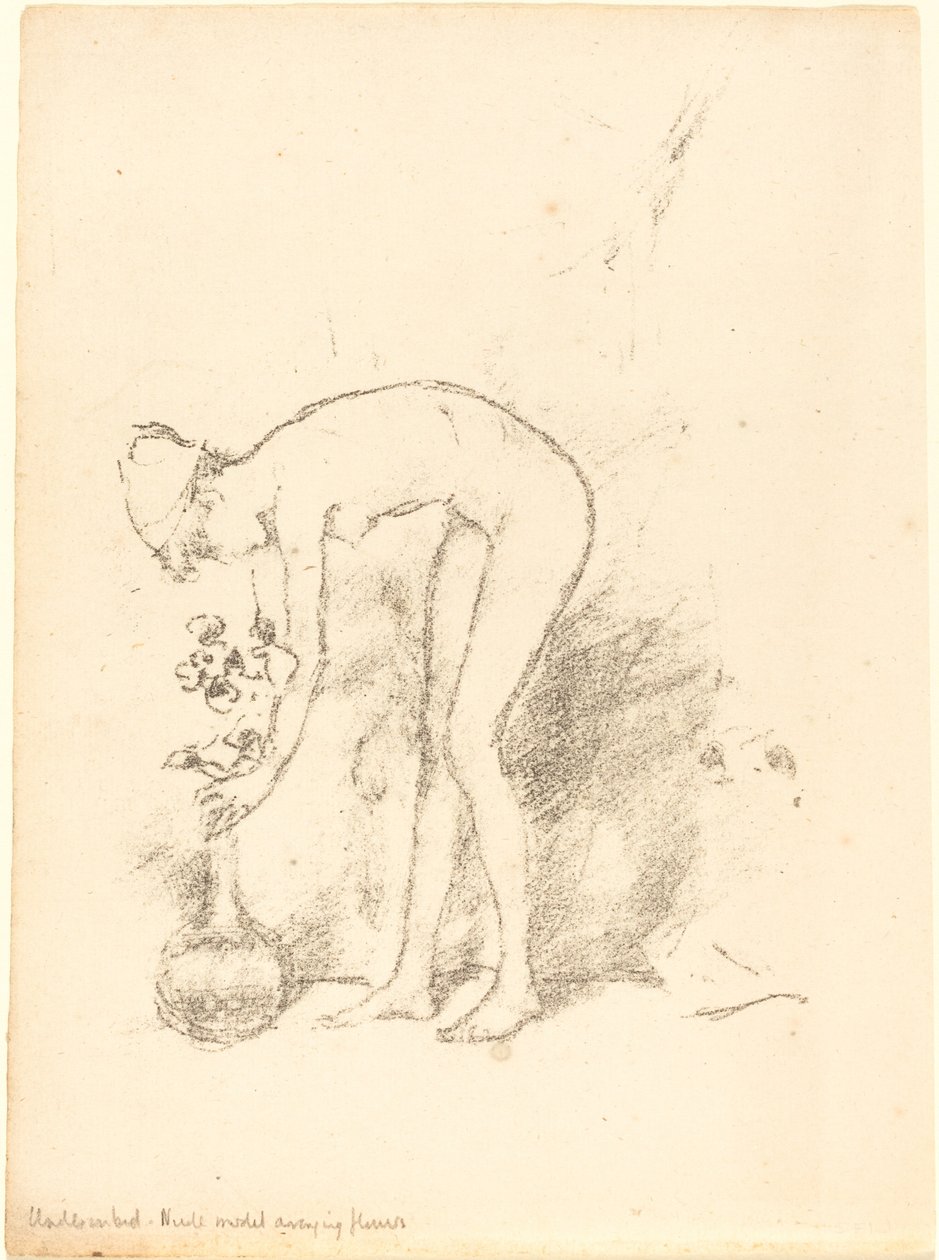 En nøgen model, der arrangerer blomster af James Abbott McNeill Whistler