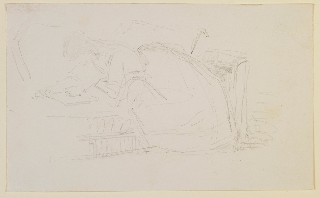 En pige læner sig tilbage på en sofa og læser af James Abbott McNeill Whistler