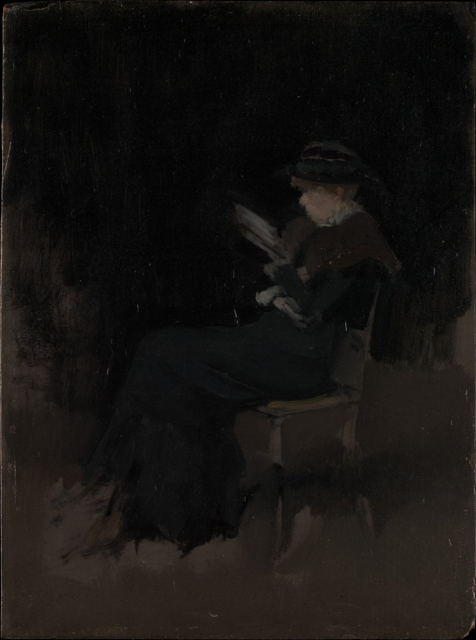 Komposition i sort: Pige, der læser af James McNeill Whistler