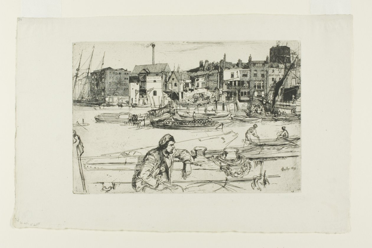 Black Lion Wharf, fra en serie af seksten ætsninger af scener på Themsen ("Thames-sættet") af James Abbott McNeill Whistler