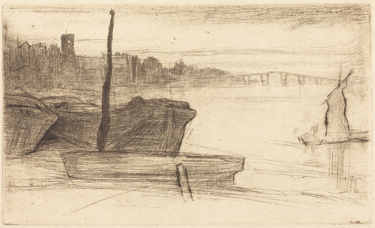 Chelsea Bridge og kirken af James McNeill Whistler