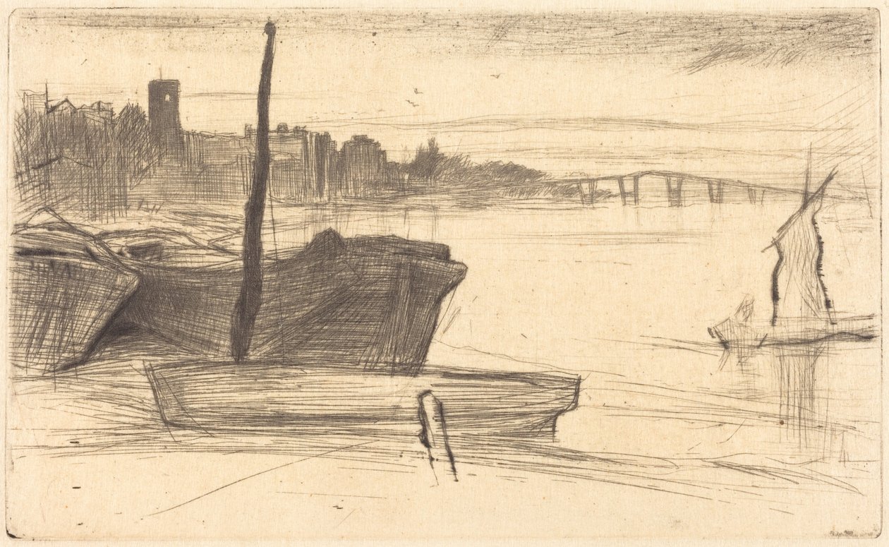 Chelsea Bridge og kirke af James McNeill Whistler