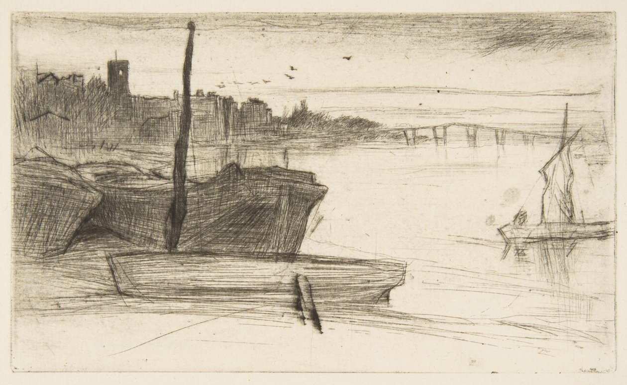 Chelsea Bridge og kirken af James McNeill Whistler