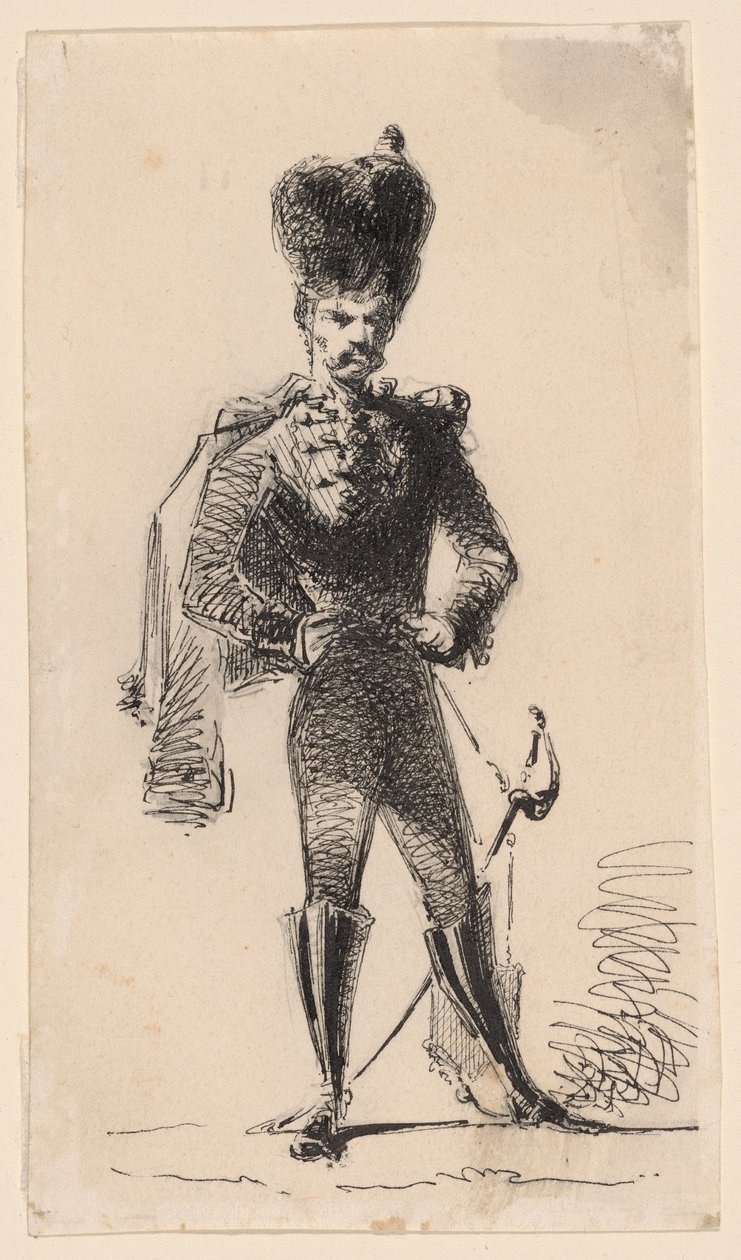Hussar (recto) Mand med høj hat og bandageret hoved (verso) af James Abbott McNeill Whistler