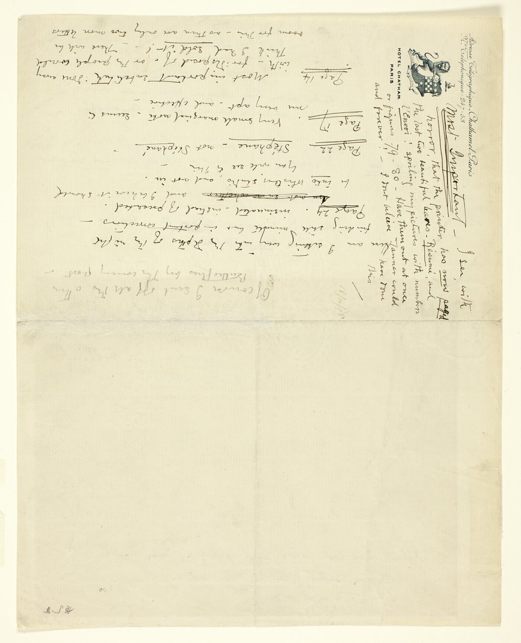 Brev til William Heinemann med rettelser til Eden versus Whistler: The Baronet and the Butterfly. En Valentine med en dom af James Abbott McNeill Whistler
