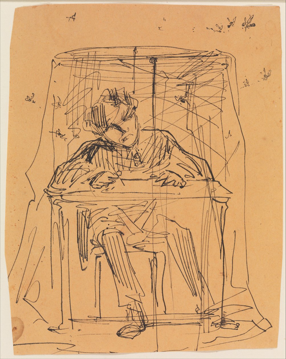 Mann am Tisch unter einem Moskitonetz (aus Skizzenbuch) af James McNeill Whistler