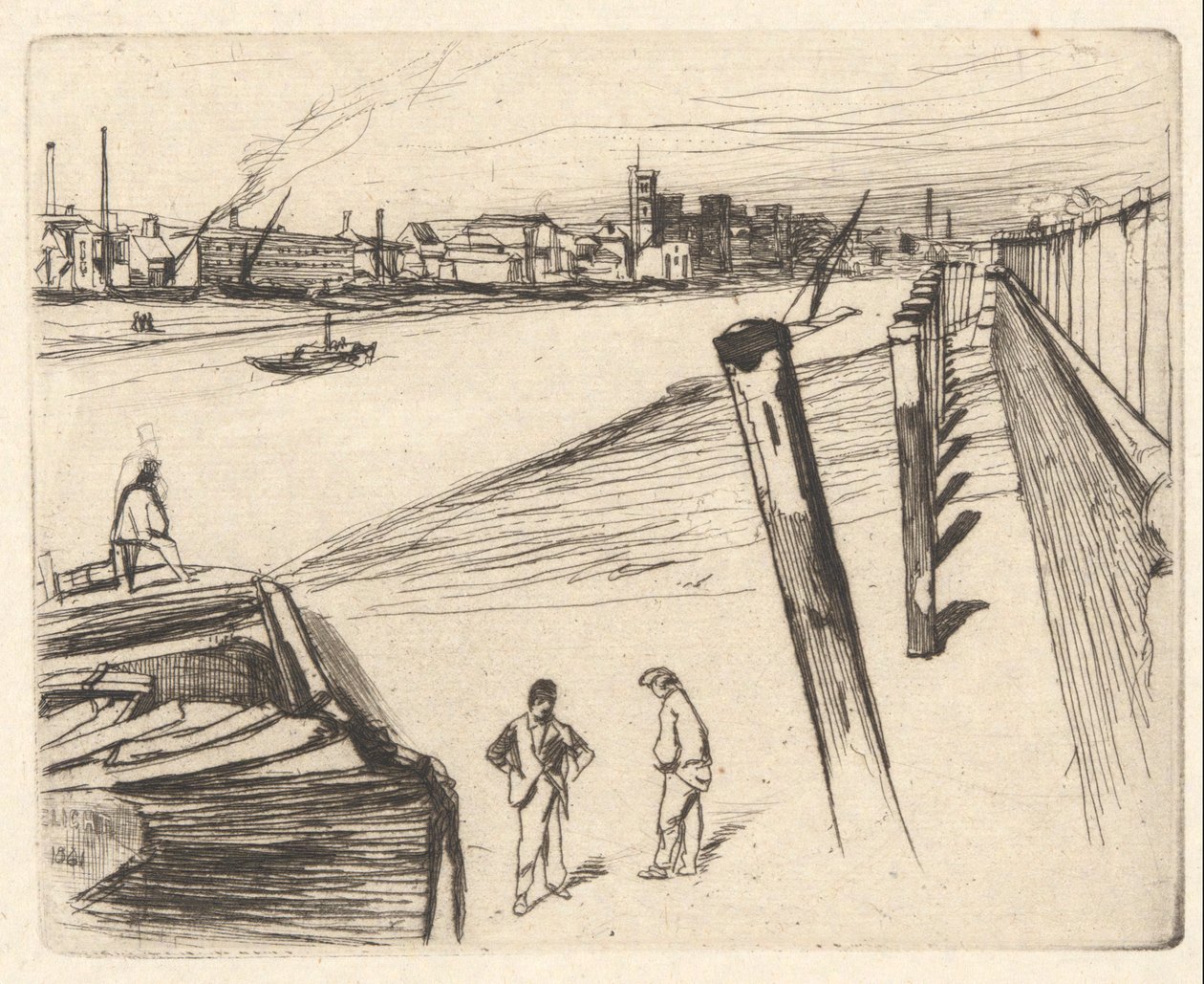 Millbank, fra Thames Set (En serie af seksten ætsninger af scener om Themsen og andre emner) af James Abbott McNeill Whistler