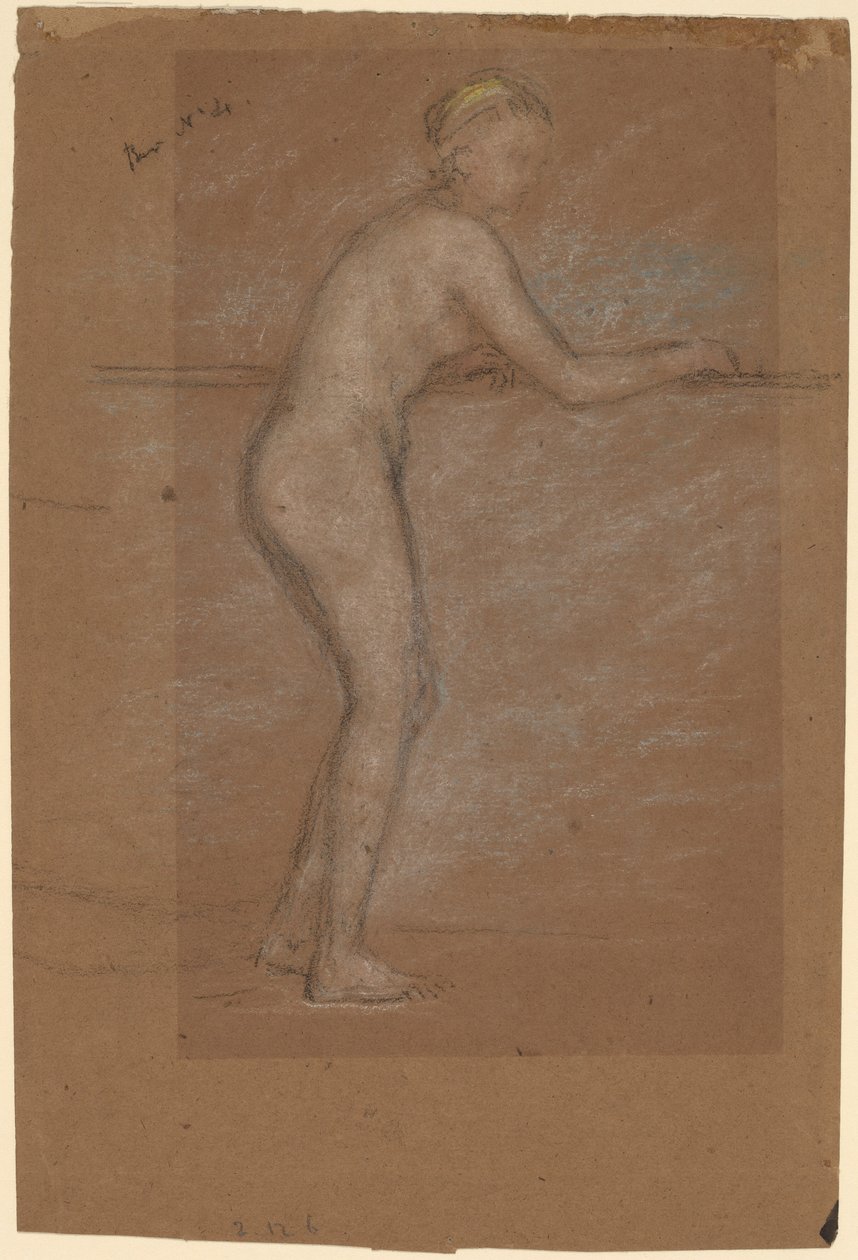 Nøgen læner sig på en skinne [recto] af James Abbott McNeill Whistler