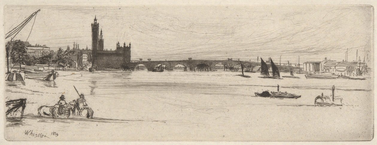 Old Westminster Bridge, fra Thames Set (En serie af seksten raderinger af scener på Themsen og andre emner) af James Abbott McNeill Whistler
