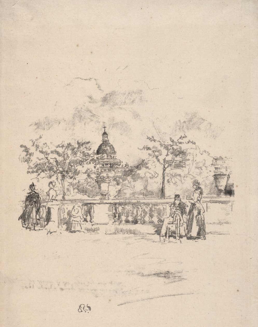 Pantheon set fra terrassen i Luxembourg-haven af James McNeill Whistler