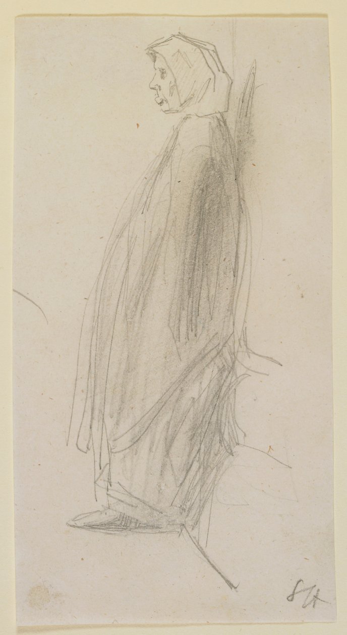 Profilskitse af en gammel kvinde stående af James Abbott McNeill Whistler