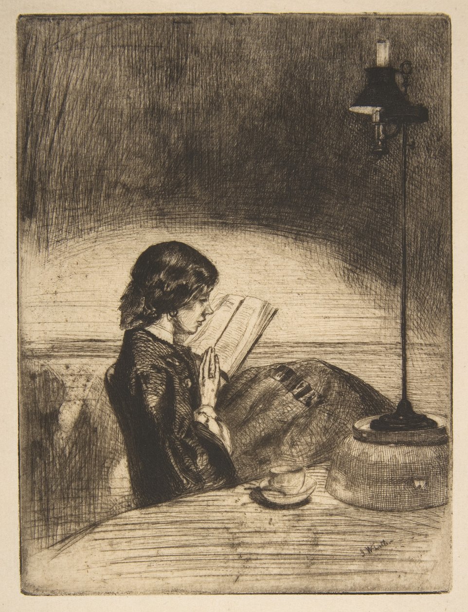 Læsning ved lampe lys af James McNeill Whistler
