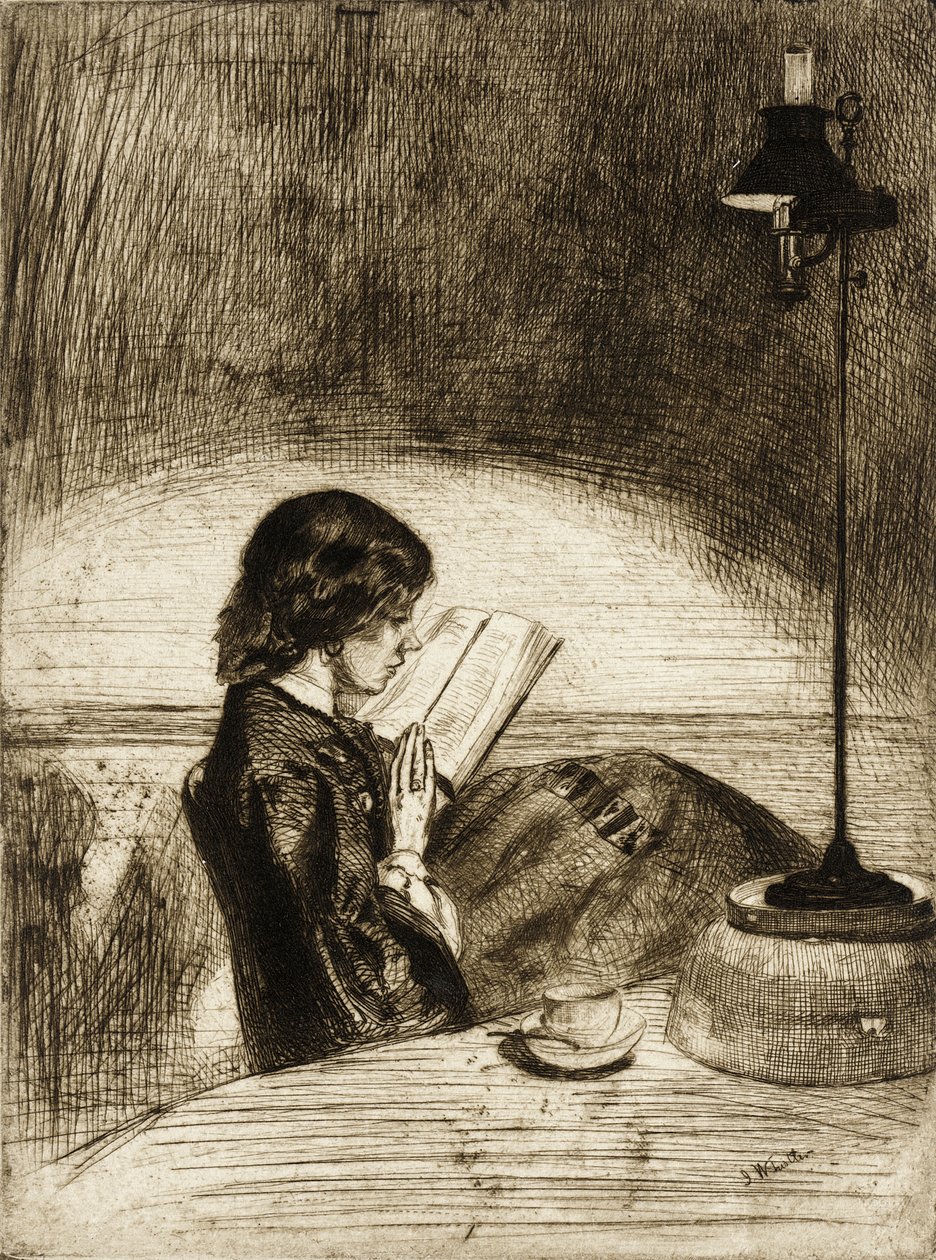 Læsning ved lampe lys af James McNeill Whistler