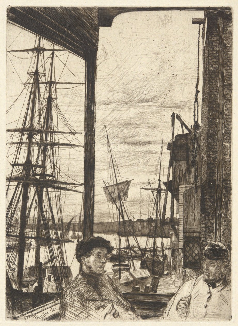 Rotherhithe (Wapping), fra serien »Thames Set« (En serie på seksten raderinger af motiver fra Themsen og andre emner) af James McNeill Whistler