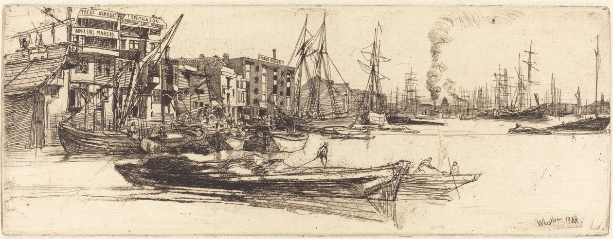 Thames Warehouses af James Abbott McNeill Whistler