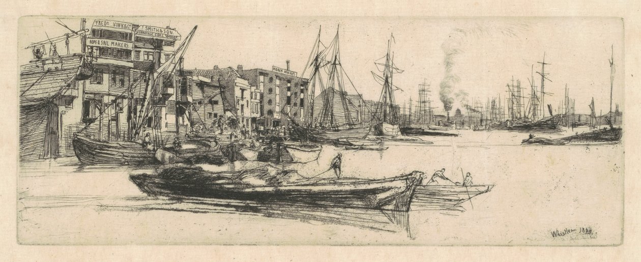 Thames Warehouses af James Abbott McNeill Whistler