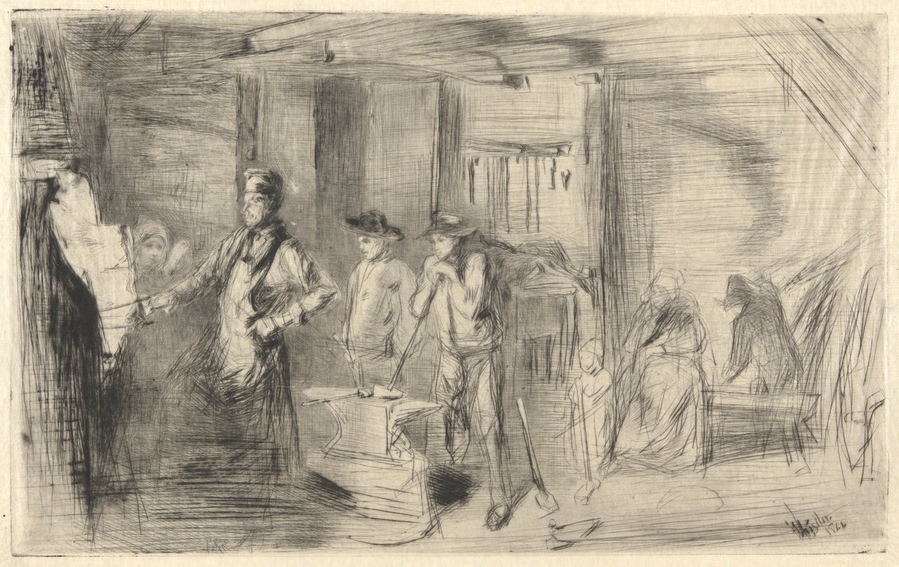 The Forge, from the Thames Set (En serie af seksten raderinger af scener om Themsen og andre emner) af James Abbott McNeill Whistler