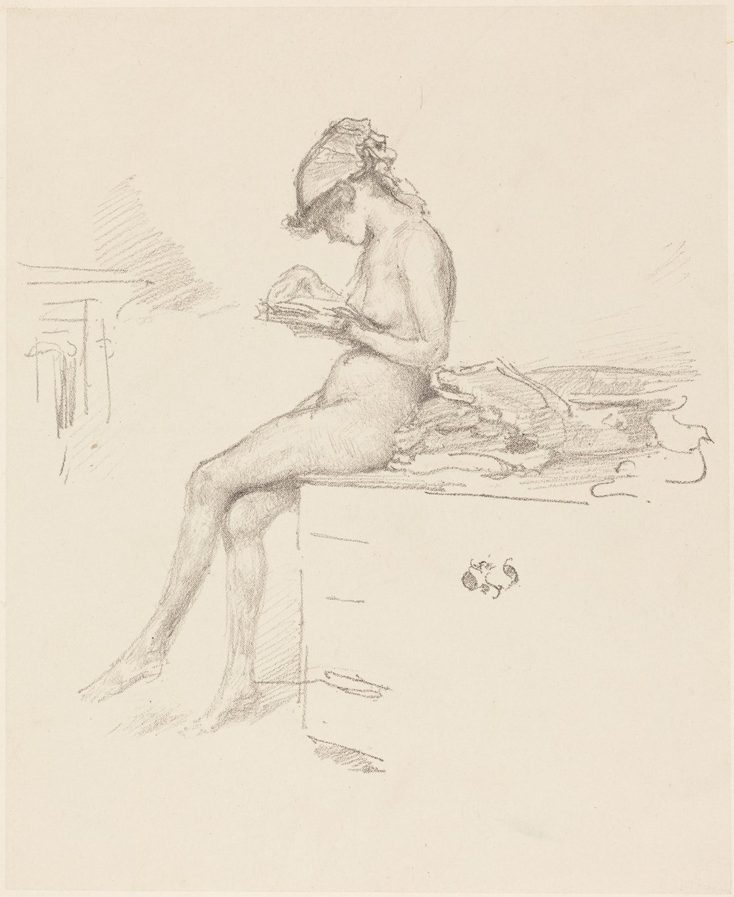 Den lille nøgenmodel, der læser af James McNeill Whistler