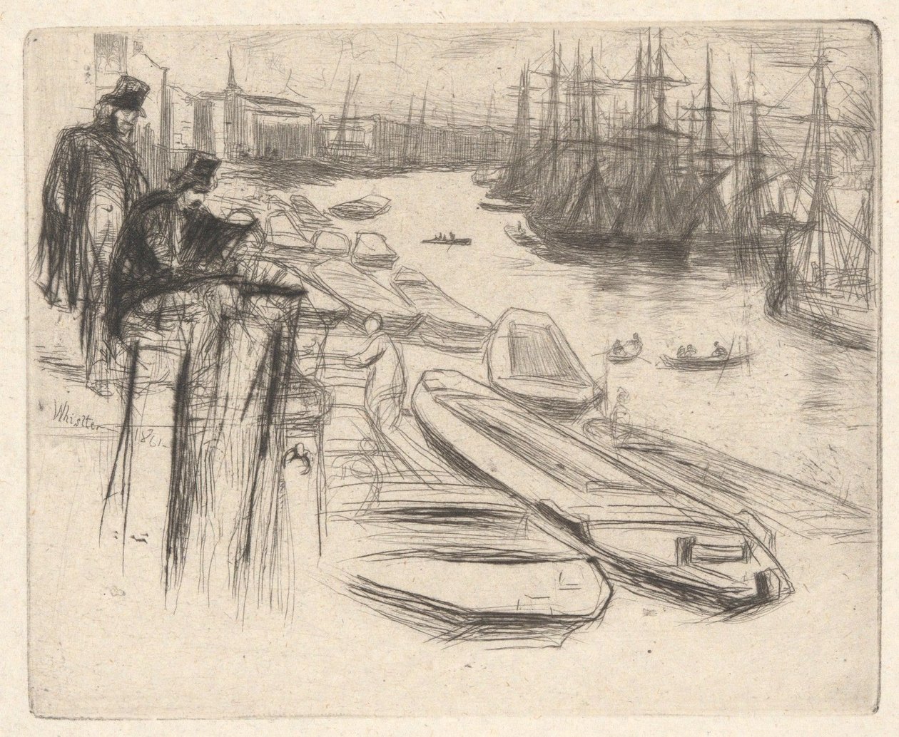 »Den lille dam«, fra serien »Thames Set« (En serie på seksten raderinger af motiver fra Themsen og andre emner) af James McNeill Whistler