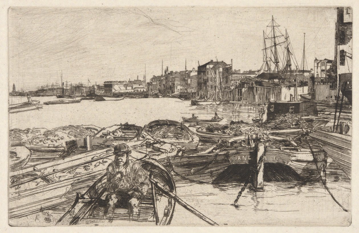 The Pool, from the Thames Set (En serie af seksten raderinger af scener på Themsen og andre emner) af James Abbott McNeill Whistler